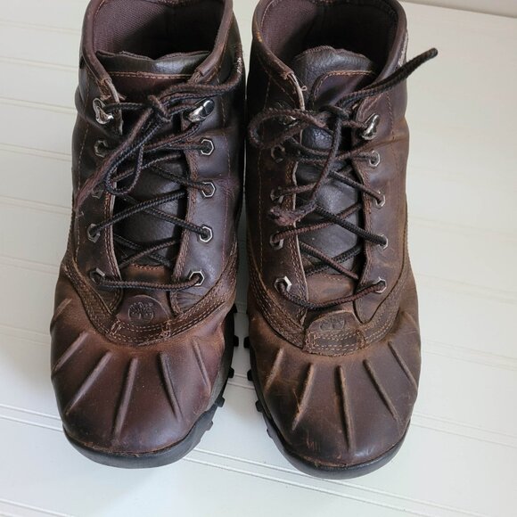 Timberland Boots Mens 9.5 Brown Leather Canard Mid Hiking Outdoors Distressed - Picture 4 of 15